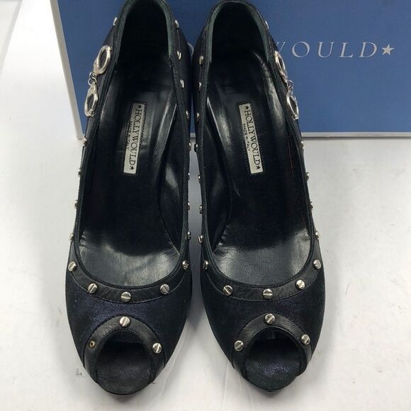 Hollywould Designer Black Handcuff Heels 7.5 7.5B - Picture 3 of 8